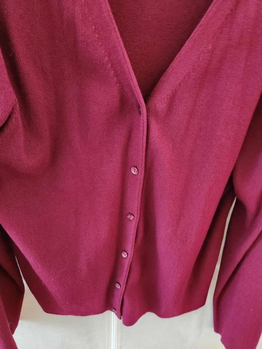 LOFT By Ann Taylor Burgundy Button-Down V-Neck Cardigan